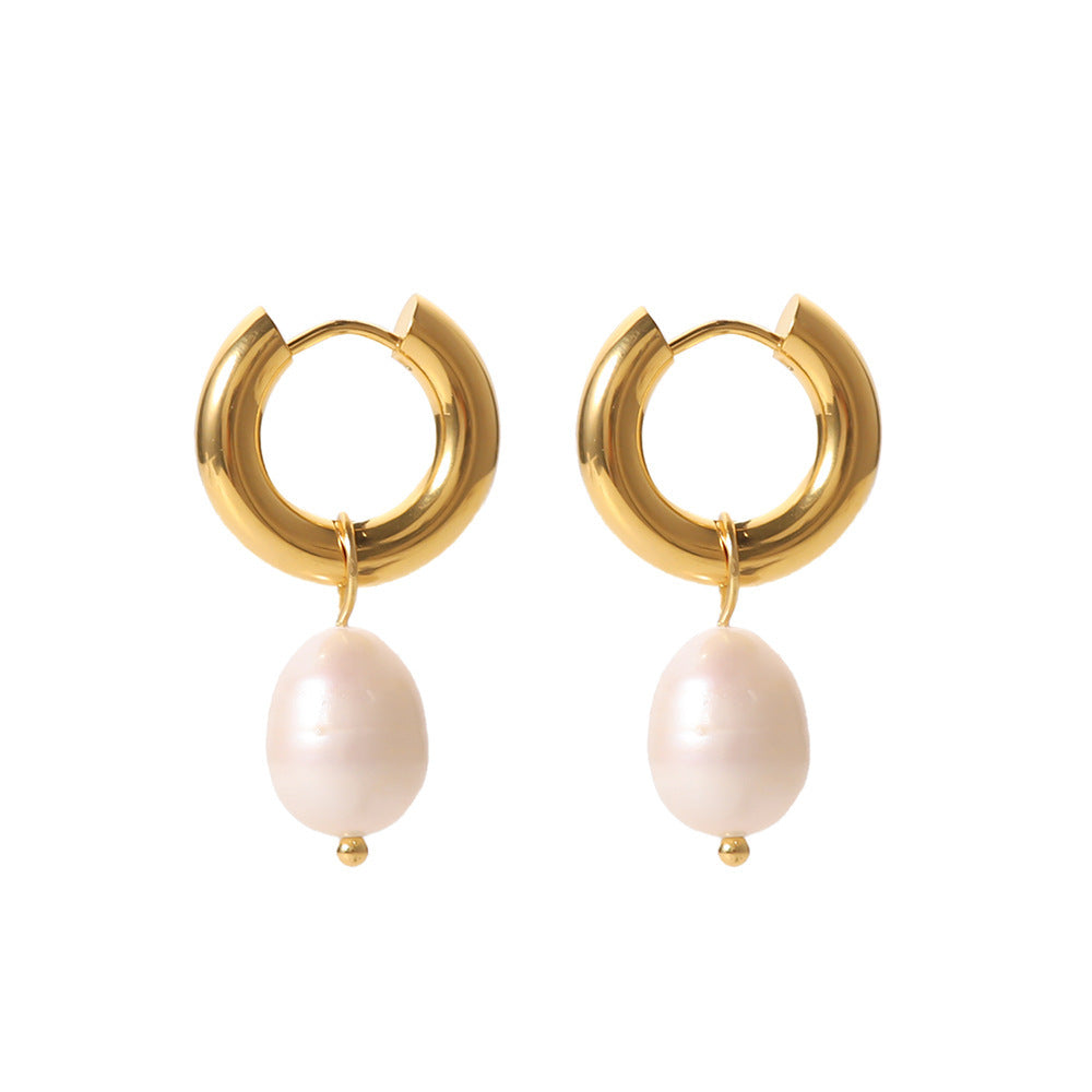 Fransız Retro 18K Altın Kaplama Zirkon & Tatlı Su İnci Küpe - Niş Tasarım İnci Çivili Küpe