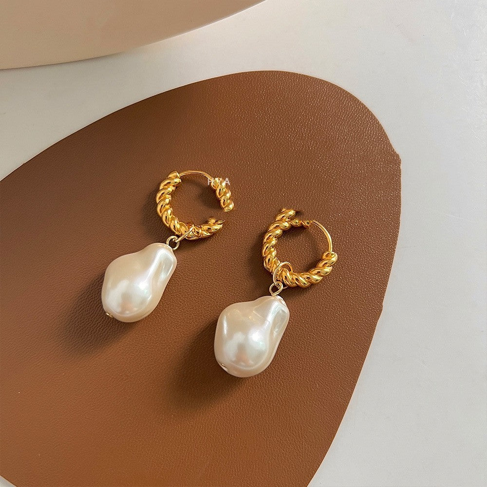 Asimetrik Barok İnci Küpe - Düzensiz Formlu Fresh Water Pearl Küpe Takısı