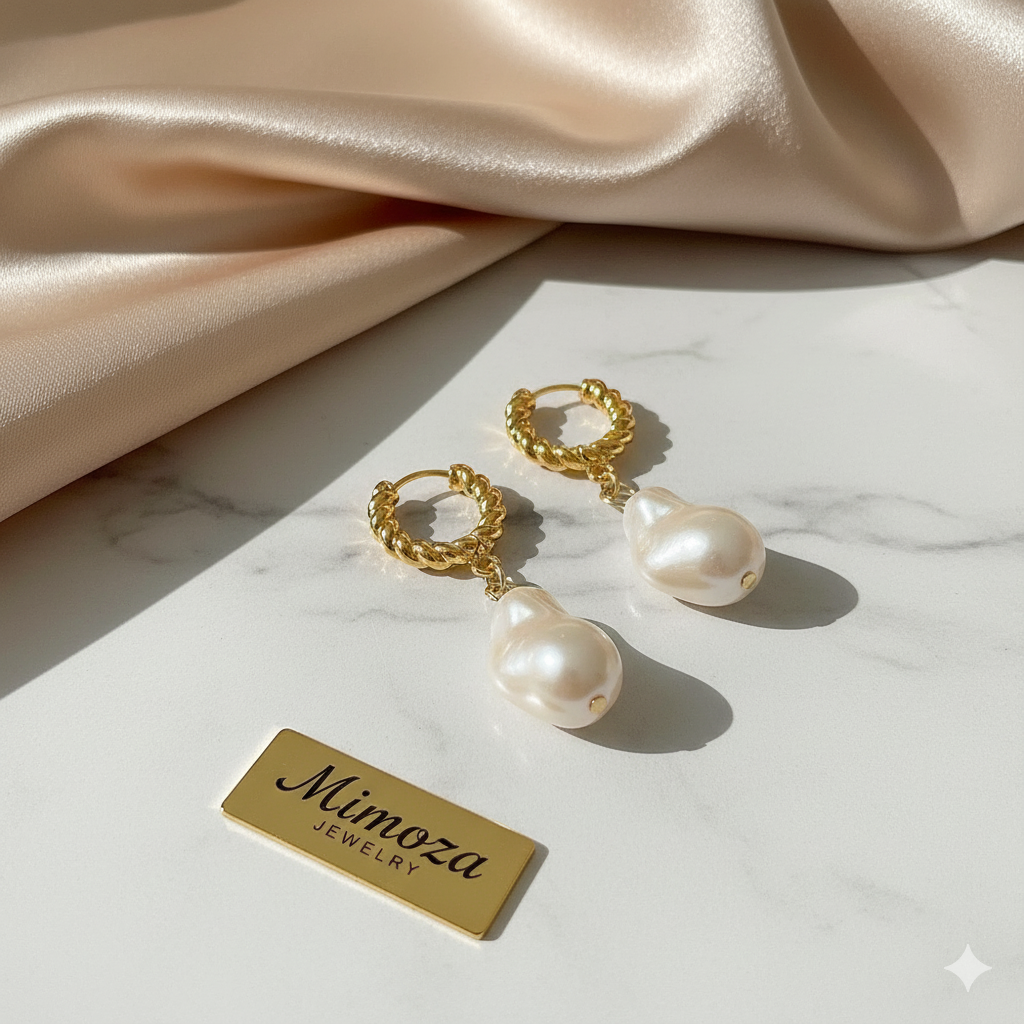 Asimetrik Barok İnci Küpe - Düzensiz Formlu Fresh Water Pearl Küpe Takısı