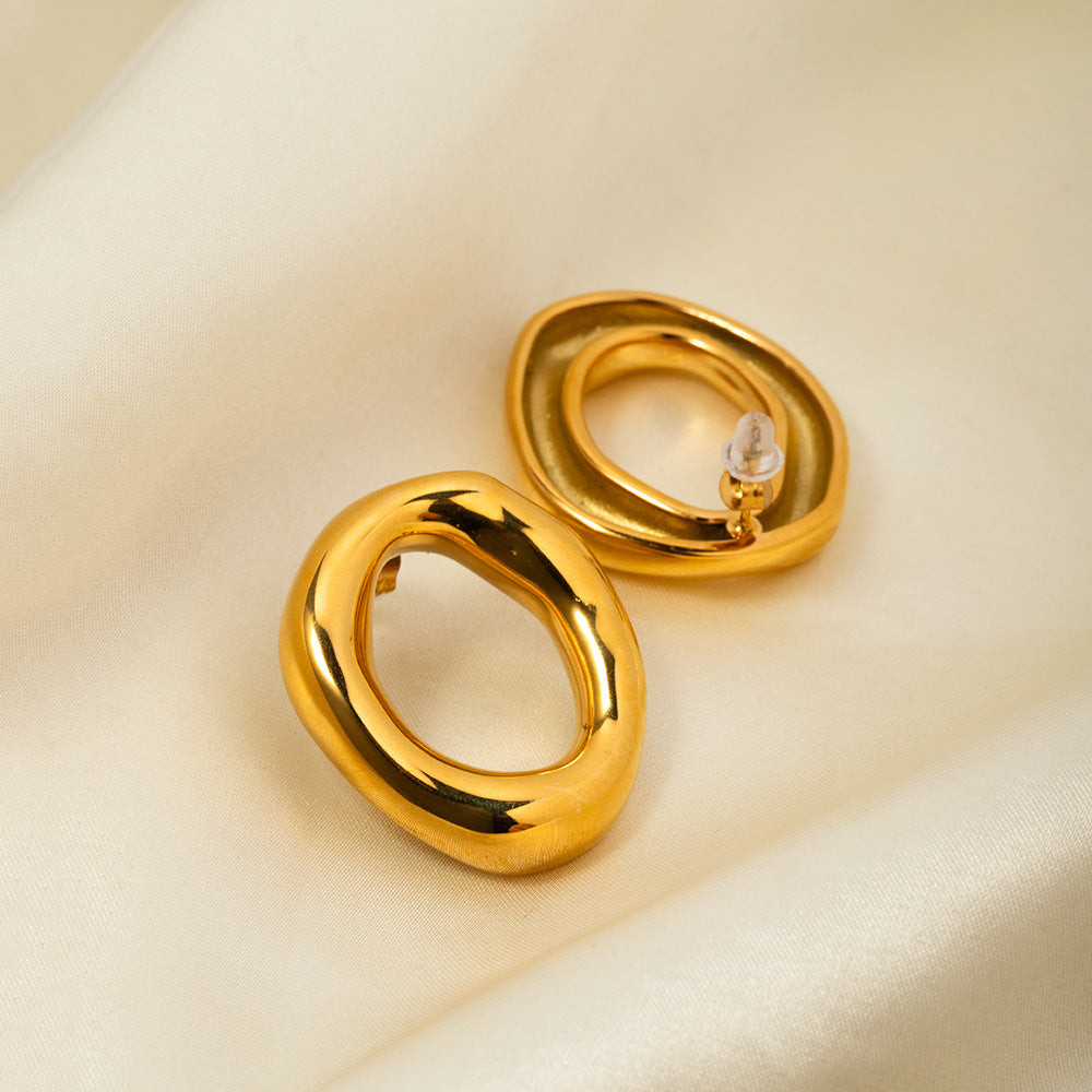 18K Altın Kaplama Paslanmaz Çelik İçi Boş Oval Küpe - Minimalist Oval Halka Küpe
