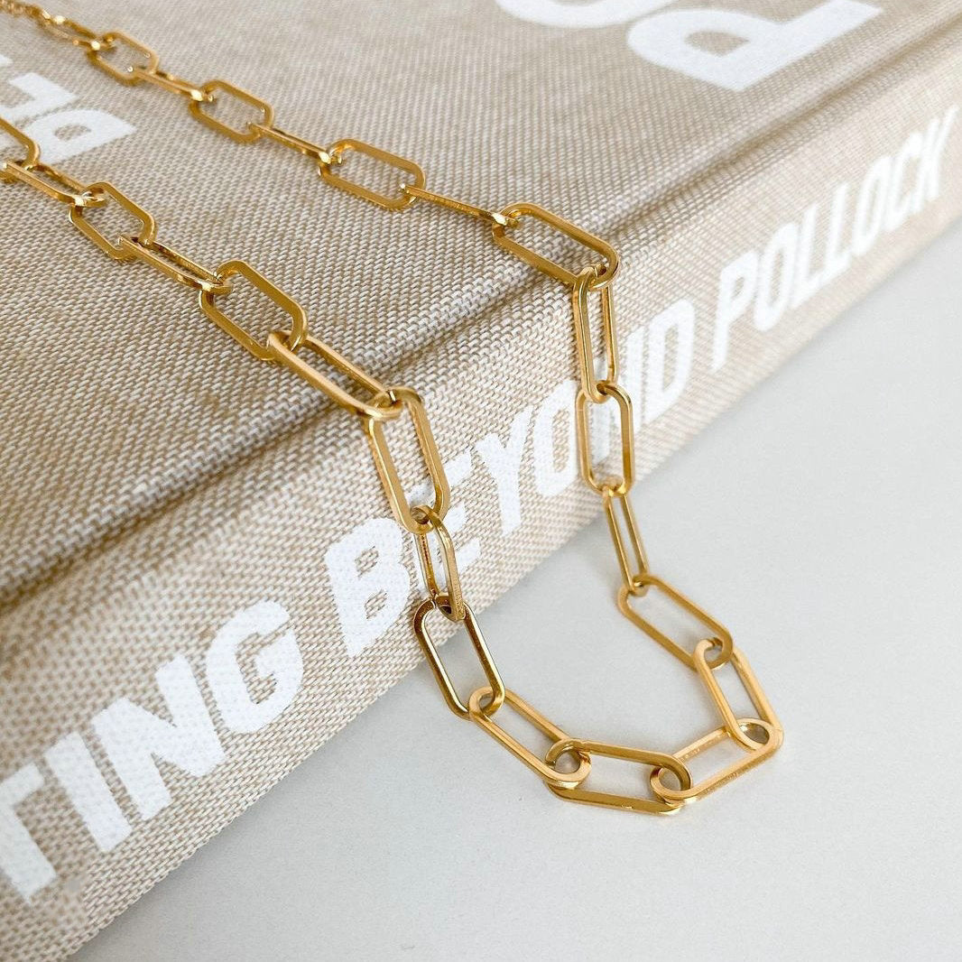 Punk Stili Ataç Zincir Kolye - 18K Altın Kaplama Paslanmaz Çelik Paperclip Chain