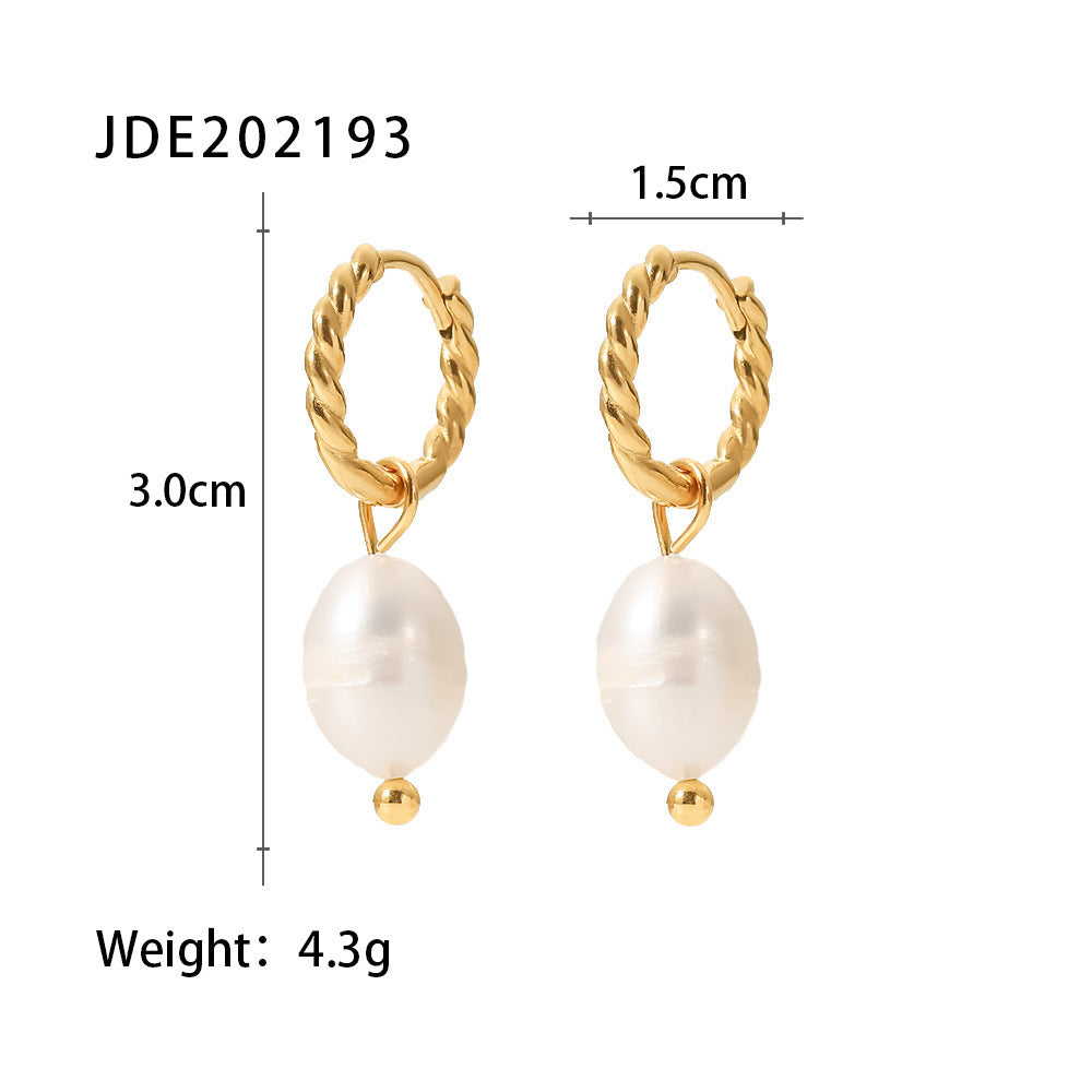 Fransız Retro 18K Altın Kaplama Zirkon & Tatlı Su İnci Küpe - Niş Tasarım İnci Çivili Küpe