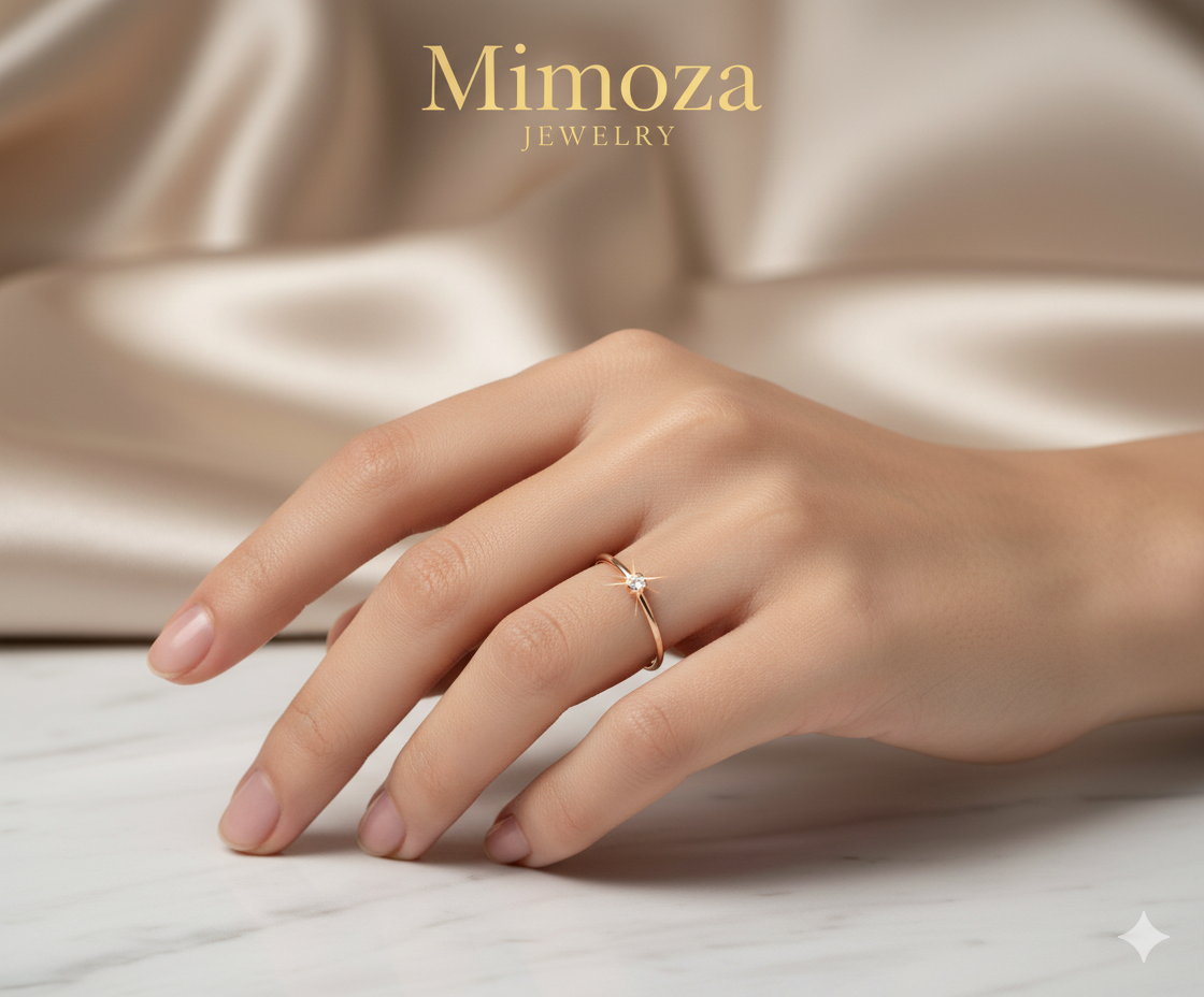 Doğum Taşı Minimalist Halka Yüzük - Turkuaz Görünümlü Sade Çember Yüzük