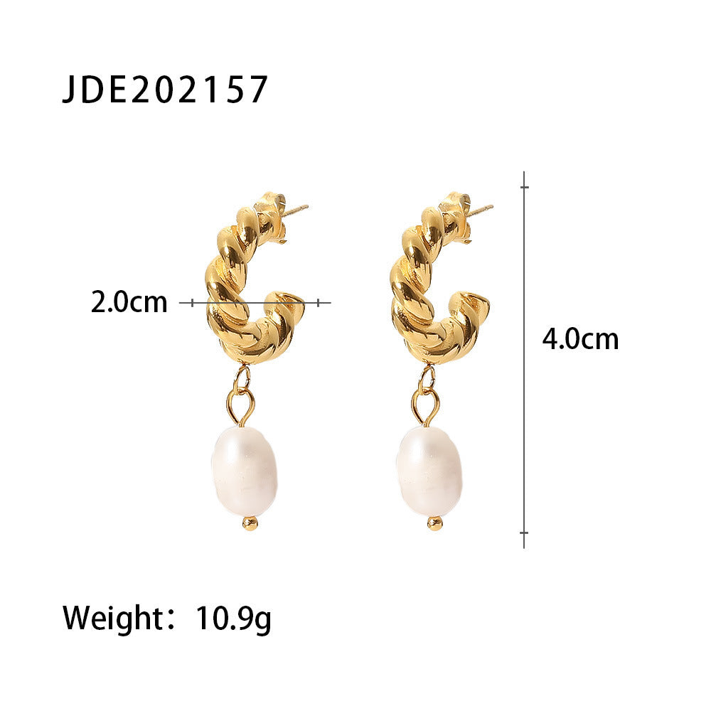 Fransız Retro 18K Altın Kaplama Zirkon & Tatlı Su İnci Küpe - Niş Tasarım İnci Çivili Küpe