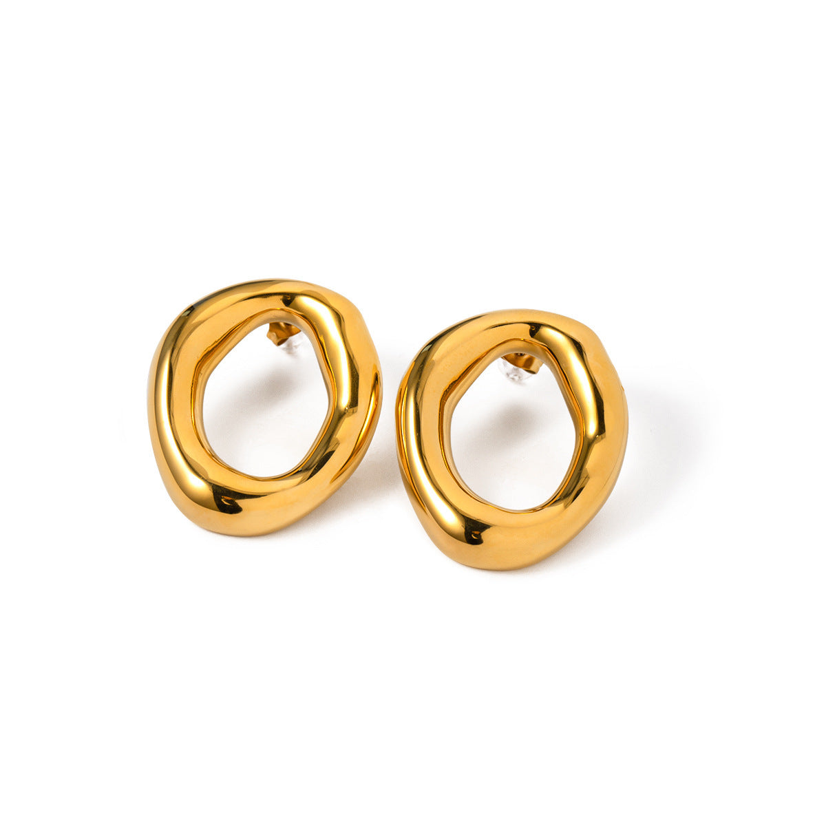 18K Altın Kaplama Paslanmaz Çelik İçi Boş Oval Küpe - Minimalist Oval Halka Küpe