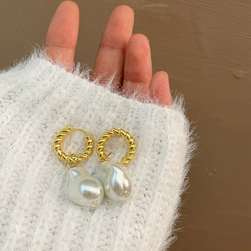 Asimetrik Barok İnci Küpe - Düzensiz Formlu Fresh Water Pearl Küpe Takısı